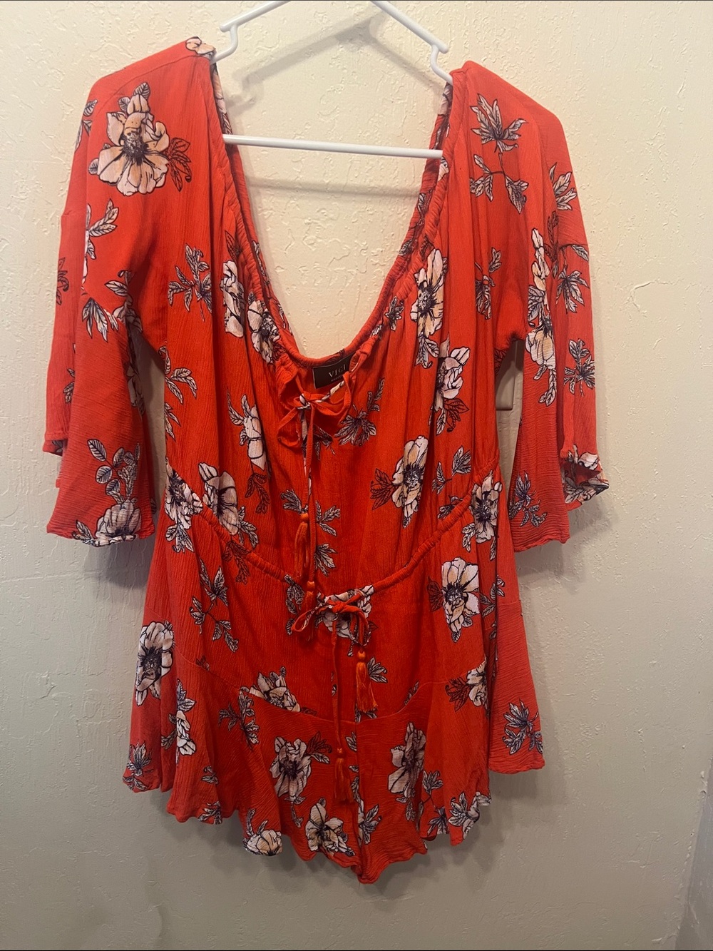 Vici Red Floral Tie-Front Tunic